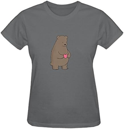 Bear Heart Pink Graphic Tee Shirts women Crew Neck Grey