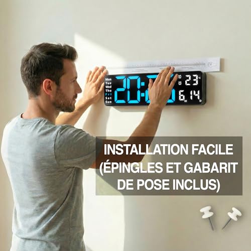 Opis Technology Digital Wall Clock - Large Display, LED Digits - Silent - Clock 1XL Blue/White