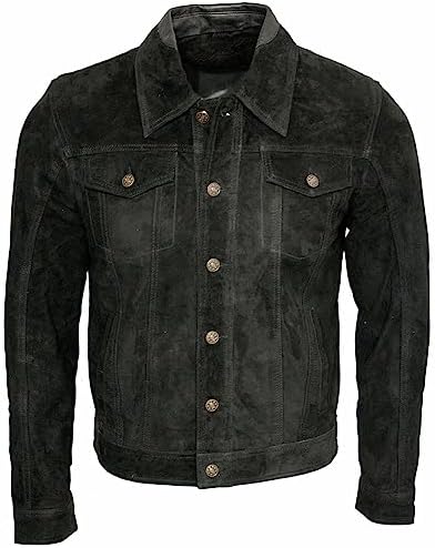 Mens Vintage Short Denim Style Retro Real Suede Leather Jean