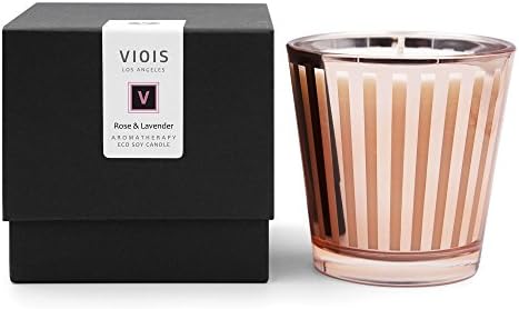 VIOIS, Rose & Lavender Aromatherapy ECO Soy Candle. Made in The USA with Pure Essential Oils Blend and All Natural Ingredients. 5.3 OZ NET WT / 150 G