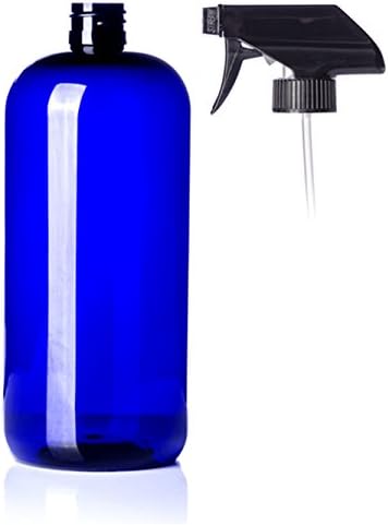 32 Ounce PET Plastic Cobalt Blue Bottle with Black Hand Spray Mister includes Gift Card (2 Pack)