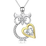 Angel caller Night Owl Heart With Clear Crystal Women Men Sterling Silver Pendant Necklace Jewelry (Owl)