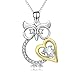 Angel caller Night Owl Heart With Clear Crystal Women Men Sterling Silver Pendant Necklace Jewelry (Owl)