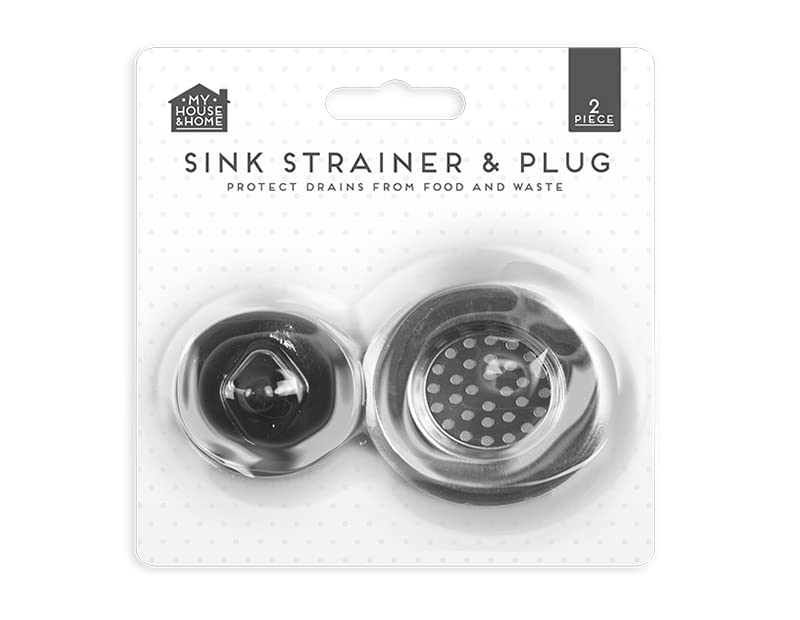 Silver Stainless Steel Sink Strainer & Plug, 2 Pieces - Durable & Stylish Design, Ideal for Kitchen, Bathroom, & More