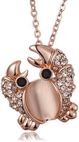 Lccly Women Rose Gold Tone Pave Crystal Crab With Cream Gem Pendant Necklace