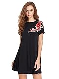 Romwe Women's Short Sleeve Loose Casual Tunic Swing T-Shirt Dress Floral Patch Black M
