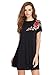 ROMWE Women's Short Sleeve Shirt Embroidered Floral Casual Swing Dress Black M
