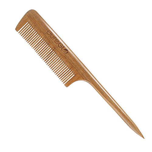 pureGLO Sandalwood Hair Comb – No Static Wooden Teasing Comb Handmade Natural Fine Tooth Rat Tail Comb with Premium Gift Box