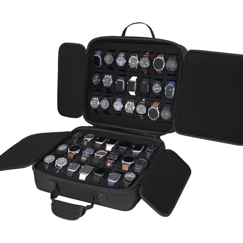 LASUK 42 slots watch storage box, portable hard watch travel box, watch storage display storage box, padded watch portable box for watches