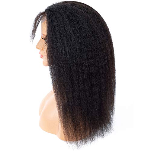 Feelgrace-Natural-Black-10A-Grade-Kinky-Straight-Human-Hair-Lace-Closure-Wigs-for-Black-Women-Brazilian-Virgin-Kinky-Straight-Yaki-Wig-200-Density-Lace-Wig-12-inches