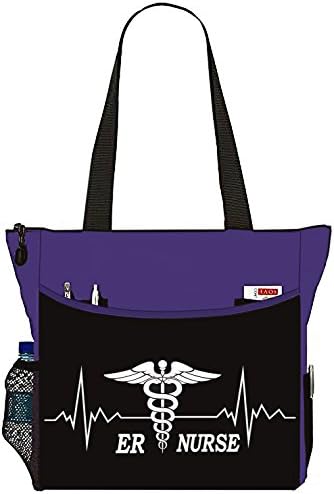 ER Nurse EKG Line Emergency Room Trauma Black/Purple Tote Bag Office School Travel Business Personal Organizer - Purple Black