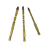 AUTOTOOLHOME 3pc Hex Ti Porcelain Spiral Spear Cross Ceramic Tile Glass Marble Drill Bits Set