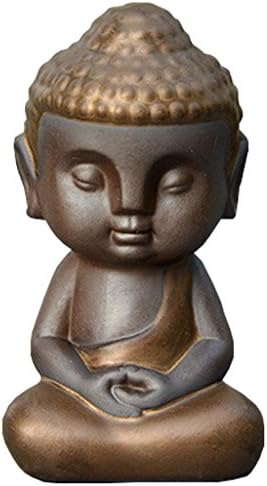 QHYT Purple Clay Buddha Statue Tea Set Ornament Cute Tathagata Gold