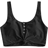 ZAFUL Women's Front Knot Bikini Tops Crop Tankini Top Scoop Neck Padded Bathing Suit Tops
