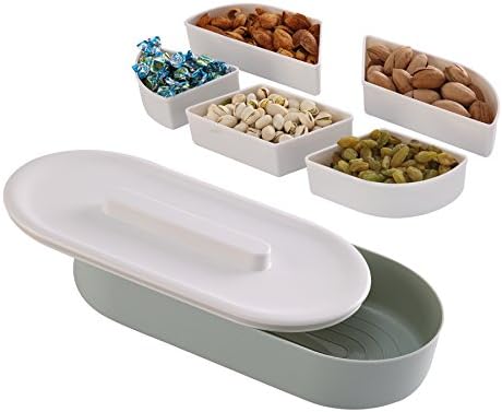 Feximzl 5 Sectional Nuts Snack Serving Tray Set with Lid (Green)
