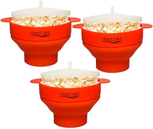OMECORE Collapsible Microwave Popcorn Popper Maker Hot Air Silicone Bowl with Lid 3 Pack