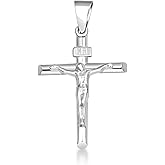 .925 Sterling Silver 1.17” INRI Crucifix Jesus Christ on the Holy Cross Pendant Necklace, Choice of Length