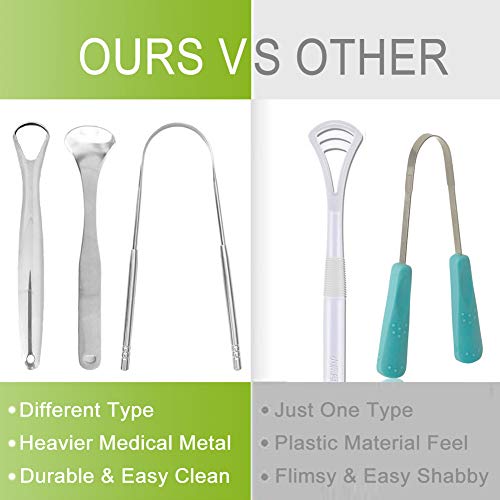 Tongue Scraper Set Cleaner for Adults Kids Surgical Grade Stainless Steel Metal Dental Kit Professional Fresh Breath Maintains Oral Hygiene Scrapers Plaque Removal (Set of 3) - Thumbnail 3