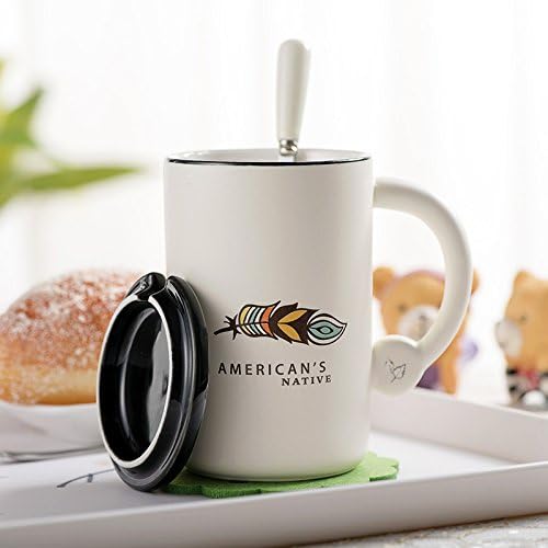 Mugcap Creative Ceramic Cup European Minimalist Mugs With Lid Of The Milk Jug With The Office Of The Water Cup Stylish Feather - In The Early Afternoon Hours (Normal)