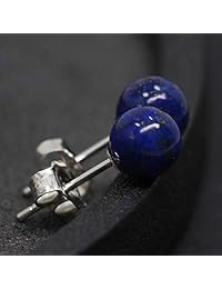 Plata de ley naturales lapislázuli Gemstone Beads Stud arete