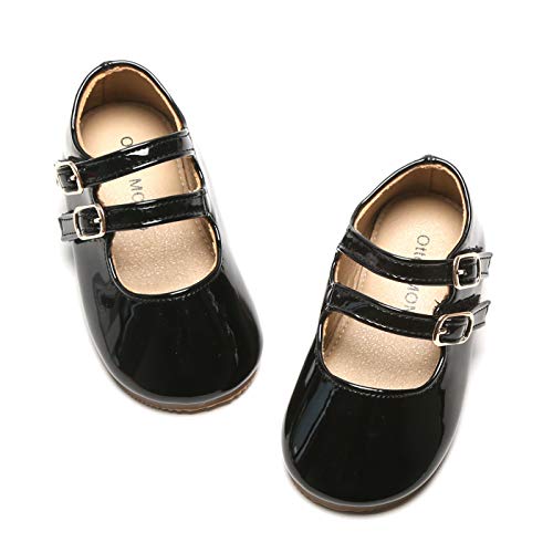 Otter MOMO Girls Mary Jane Ballerina Flats Double Buckle Straps School Uniform Dress Shoes (Toddler/Little Kid) (7 M US Toddler, D706-Black)