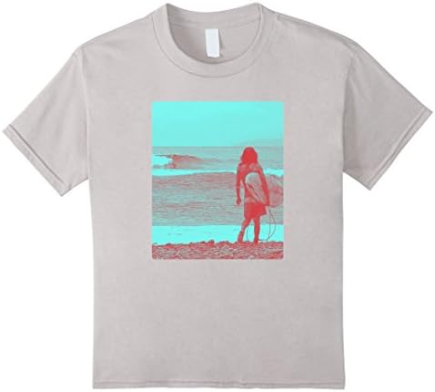 Kids Blue Surfer and Surfboard Photo T-Shirt 4 Silver