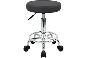 WKWKER Round Rolling Stool with Footrest PU Leather Height Adjustable 360° Swivel Stool with Wheels Office Stool Chair Home Drafting Work Studio Shop SPA Salon Small (Grey)