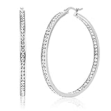 Gem Stone King 2-Inch Stunning Stainless Steel High Shine Inside-Out Hoop Earrings With CZ