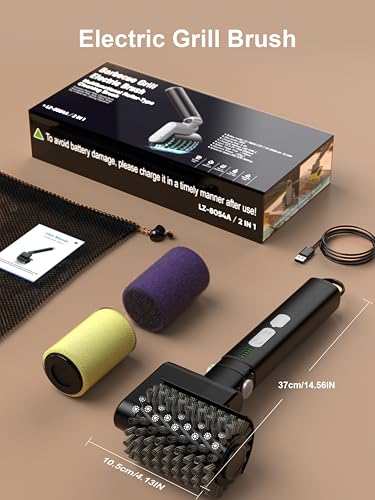 Aurviv Electric Grill Brush, 3-Speed Power Control Grill Brush for Outdoor Grill, Rechargeable BBQ Grill Brush, Cordless Grill Cleaning Brush with 2 Brush Head & Scouring Pad, Gifts for Men/Dad