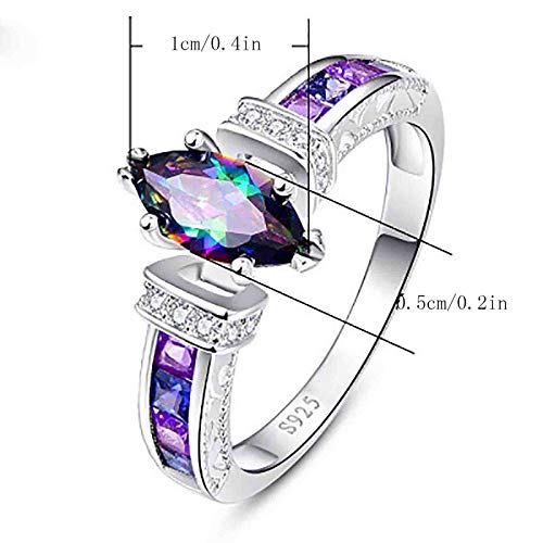 925 Silver Rings for Women Fashion Gemstone Shape Jewelry Mystic Ladies Ring Luxurious Dainty Couple Gift for Women Jewelry (Multicolor, 8)
