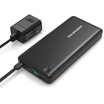 Type-C / USB-C Input & Output RAVPower 20100mAh Portable Charger QC 3.0 Qualcomm Quick Charge 3.0 Power Bank External Battery Pack + QC3.0 USB Charger for Macbook, Galaxy S8, iPhone and More