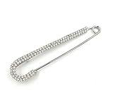 Odette Safety Pin Movement - Rhodium Plated Large Safety Pin Jewelry - Unique Punk Chic Brooch Style Pin - Catch Scarf or Lapel - Candy Cane Shape Plated Gold or Siver with Imitated Crystal (Silver)