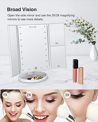 TICWELL Essential Makeup Mirror with Lights Vanity Lighted Trifold Mirror 1x 2X 3X Magnification, Adjustable Touch… - Image 2