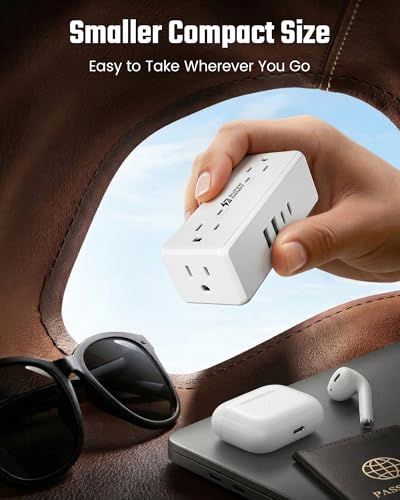 6 Ft Flat Plug Extension Cord with Multiple Outlets, SUPERDANNY Surge Protector Power Bar with 4 Outlets & 4 USB Ports (2 USB C), Small Outlet Extender for Home, Office Supplies, Dorm, Travel, White
