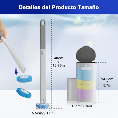 PUROVERO Juego de 48 Pcs Escobilla para Inodoro Desechable, Cepillo para Lavar Baño, 48 Cabezales de Repuesto con 3 Aromas y 1 Estante de Almacenamiento, Apto para Inodoro y Limpieza del Baño