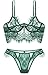 The Victory of Cupid Women 2-Pc Floral Lace Underwear Lingerie Straps Bralette And Panty Set (L, Dark green)