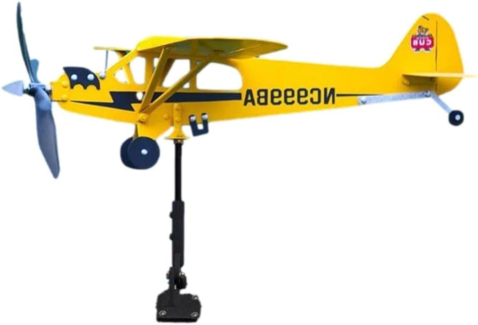 Weathervanes - CHENYA Piper J3 Cub Airplane Weathervane, Handmade Airplane Float Plane Weathervane, 2022 Piper J3 Cub Airplane - Gifts for Flight Lovers, Metal Weathervane Decoration with Arrows and, Yellow