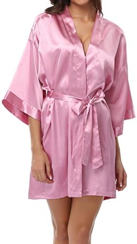 VEW Store Women Bridal Robes Set Short Satin Bride Bridesmaid Kimono Robes For Wedding Party