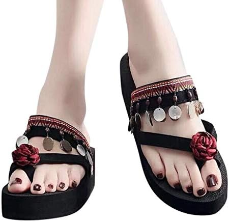 Women's Bohemia Wedge Slippers Home Bathroom Beach Flip Flops Flat Casual Slippers Shoes Brown