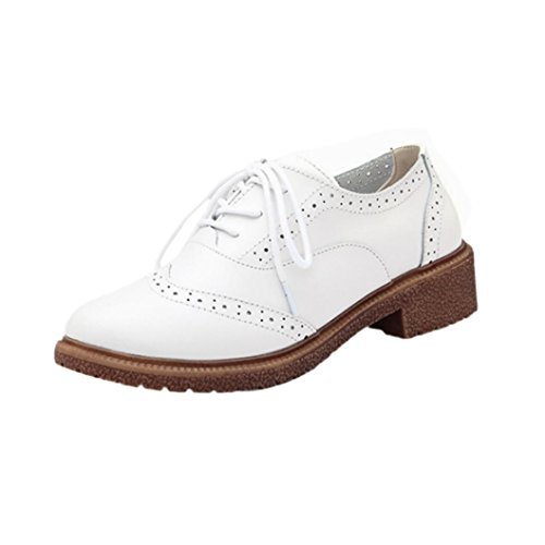 AutumnFall Women's Retro Oxford Shoe (37, white) - Thumbnail 4