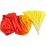 Estone Hand Made Colorful Belly Dance Dancing Silk Bamboo Long Fans Veils 4 Colors (Yellow+Orange+Red)