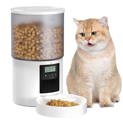 Cajero Automático Gato: Máquina de Comida para Gatos con Temporizador - Comedero con Alimentador Automático - Dispensador de Comida Seca Automático para Gatos y Perros 4L Blanco
