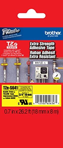 Brother 3/4" (18mm) Black Print on Yellow Extra Strength Adhesive P-touch Tape for Brother PT-1700, PT1700 Label Maker