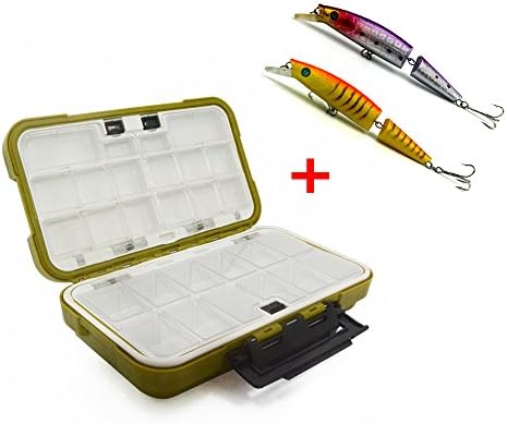 Fishing Tackle Box with 2 pcs Fishing Lure Baits, Yatow Waterproof ABS Fishing Box Hook 12 Compartments Storage Case (Large)