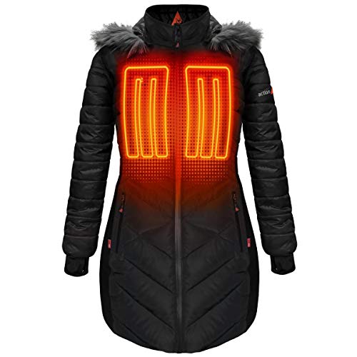 image for ActionHeat 5V Battery Heated Long Puffer Jacket for Women w/Faux-Fur H