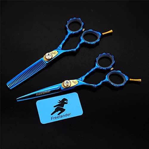 Hairdressing Scissors 5.5 Inch Color Bamboo Handle Left Hand Professional Hair Cutting and Thinning Hair Salon Hairdresser Tool,Blue