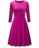 OUGES Women's 3/4 Sleeve Casual Cotton Flare Dress(Rose,M)