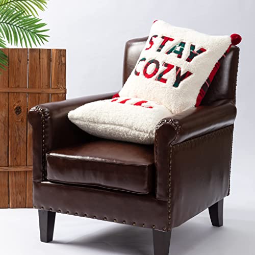 Cozy Bliss 1pcs Buffalo Plaid Throw Pillow Covers 18x18 Inches Christmas Pillow Covers , Embroidered Stay Cozy Decorative Throw Pillow Covers for Holiday Home Decor (Stay Cozy, 18