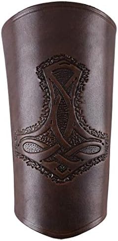 Leather Arm Protectors with Thor's Hammer, bracelet Sleeves LARP Viking Medieval