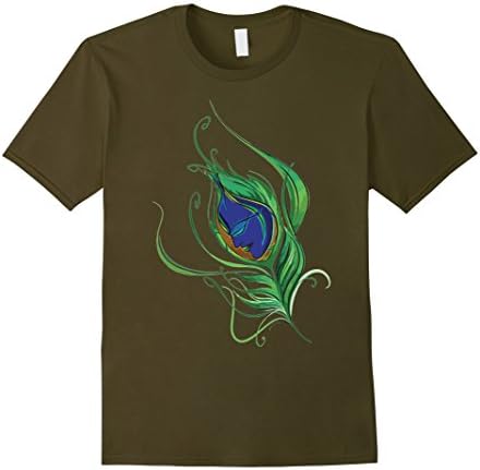 Mens Peacock Feather Lord Krishna Tshirt. XL Olive